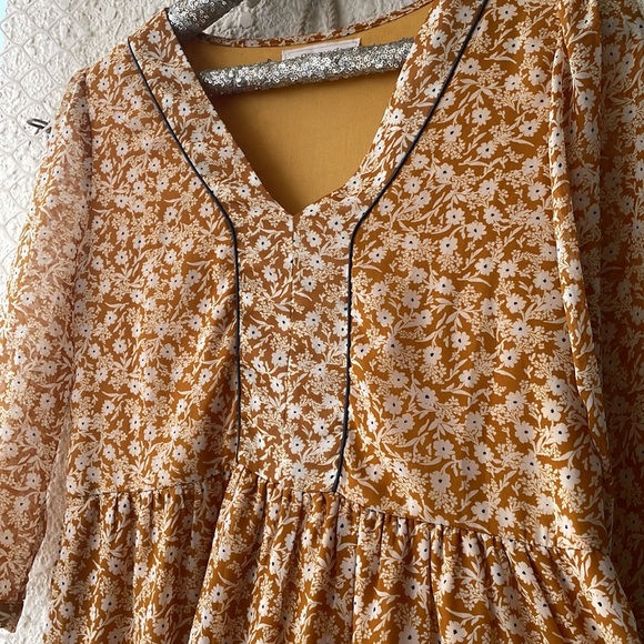 Promod size M mustard yellow with flowers mini dress. - Picture 2 of 6